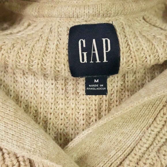 100% Cotton Sweater Cardigan with Buttons Chunky Knit Winter Medium Tan Top - Picture 4 of 5